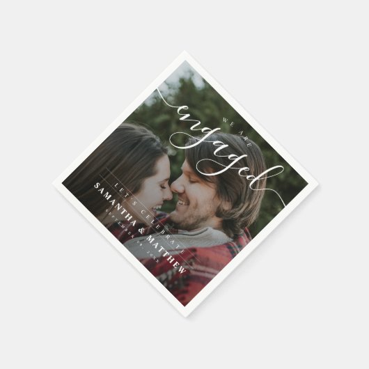 スタイリッシュ エレガント カップル フォトエンゲージメント パーティー スタンダードカクテルナプキン (角)