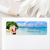 スタイリッシュ，クリスマス，ビーチ，サンタクロースと雪だるま ラベル (インサイチュ)