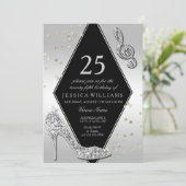 スタイリッシュ グリッツィー シルバー 25歳の誕生日 招待状 (スタンド正面)