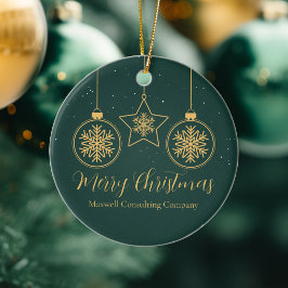 スタイリッシュ グリーン ゴールド メリークリスマス オーダーメイド 企業 セラミックオーナメント