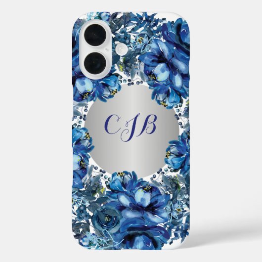 スタイリッシュ コバルトブルーの花柄 Case-Mate iPhoneケース (裏面)