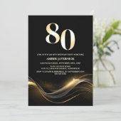 スタイリッシュ ゴールド文字 ブラック 80歳の誕生日パーティー 招待状 (スタンド正面)