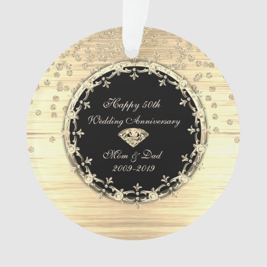 スタイリッシュ ゴールド ダイヤモンド 50周年 結婚記念日 オーナメント (正面)