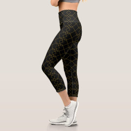 スタイリッシュ ゴールド 幾何学 ボックス デザイン ブラック カプリレギンス