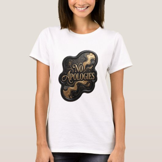 スタイリッシュ ゴールド NO APOLOGIES グラフィックTシャツ Tシャツ (正面)
