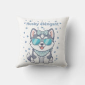 スタイリッシュ&サングラスとボウ付きシックなハスキーの子犬 クッション (裏面)