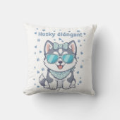 スタイリッシュ&サングラスとボウ付きシックなハスキーの子犬 クッション (正面)