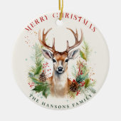 スタイリッシュ&ディアエレガントクリスマスグリーンカスタムリー セラミックオーナメント (正面)