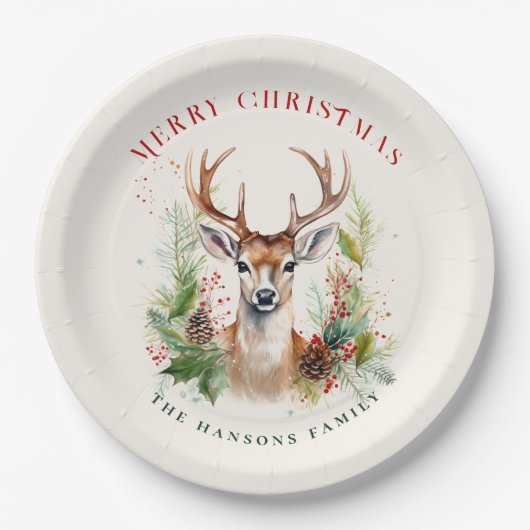 スタイリッシュ&ディアエレガントクリスマスグリーンカスタムリー ペーパープレート (正面)