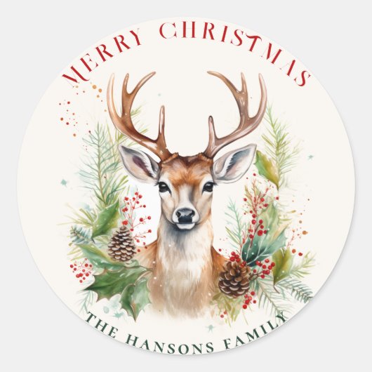 スタイリッシュ&ディアエレガントクリスマスグリーンカスタムリー ラウンドシール (正面)