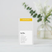 スタイリッシュ トレンディ マスタードイエロー  斜めストライプ 名刺 (スタンド正面)