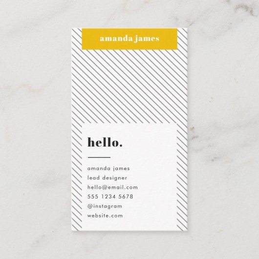 スタイリッシュ トレンディ マスタードイエロー  斜めストライプ 名刺 (正面)