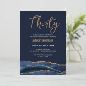 スタイリッシュ ネイビーブルー ゴールド アゲート 30歳の誕生日パーティー 招待状 (スタンド正面)