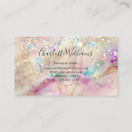 スタイリッシュ パステルマーブル アルコールインク エレガントグリッター 名刺 (裏面)