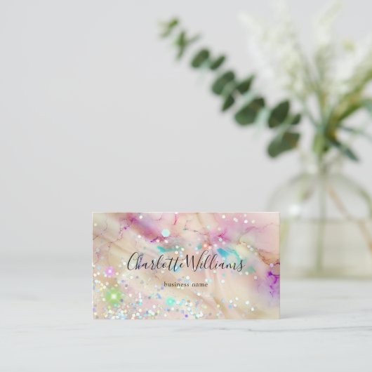 スタイリッシュ パステルマーブル アルコールインク エレガントグリッター 名刺 (スタンド正面)