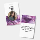 スタイリッシュ パープル マーブル 社員IDバッジ バッジ (正面&裏面)
