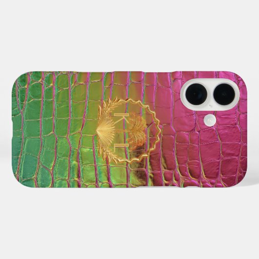 スタイリッシュ ピンク グリーン イリデッセントクロコダイル モノグラム Case-Mate iPhoneケース (裏面 (横))
