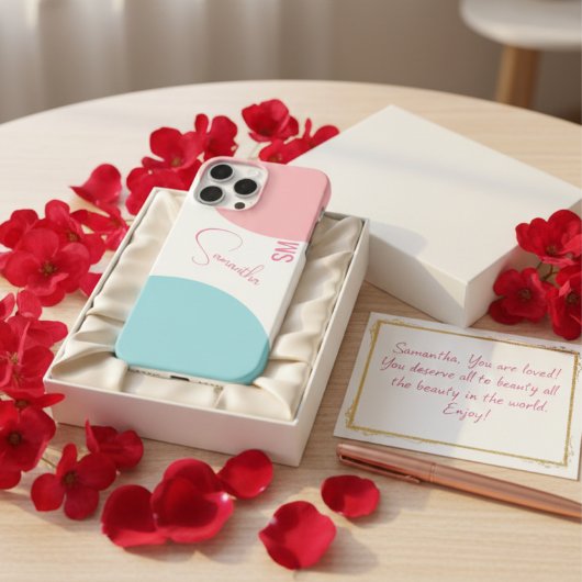 スタイリッシュ ピンク&ブルー 抽象的 カスタムネーム モノグラム Case-Mate iPhoneケース