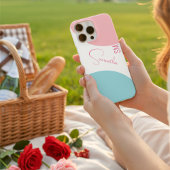 スタイリッシュ ピンク&ブルー 抽象的 カスタムネーム モノグラム Case-Mate iPhoneケース