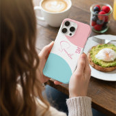 スタイリッシュ ピンク&ブルー 抽象的 カスタムネーム モノグラム Case-Mate iPhoneケース