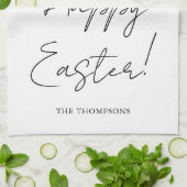 スタイリッシュ ブラック うさぎのシルエットとイースターエッグ Happy Easter キッチンタオル (折り畳み)