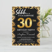スタイリッシュ ブラック&ゴールド 30歳のサプライズ誕生日パーティー 招待状 (スタンド正面)