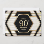 スタイリッシュ ブラック&ゴールド 90歳の誕生日パーティー 招待状 (裏面)