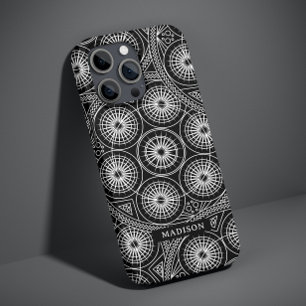 スタイリッシュ ブラック ホワイト モダン マンダラ パターン 名前 Case-Mate iPhone 14ケース