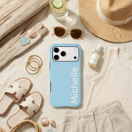 スタイリッシュ ブルー＆クリーム モダン ミニマル カスタム 名前 iPhone 15 PRO MAXケース