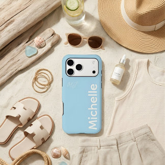 スタイリッシュ ブルー&クリーム モダン ミニマル カスタム 名前 iPhone 15 PRO MAXケース