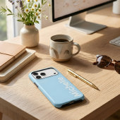 スタイリッシュ ブルー&クリーム モダン ミニマル カスタム 名前 iPhoneケース