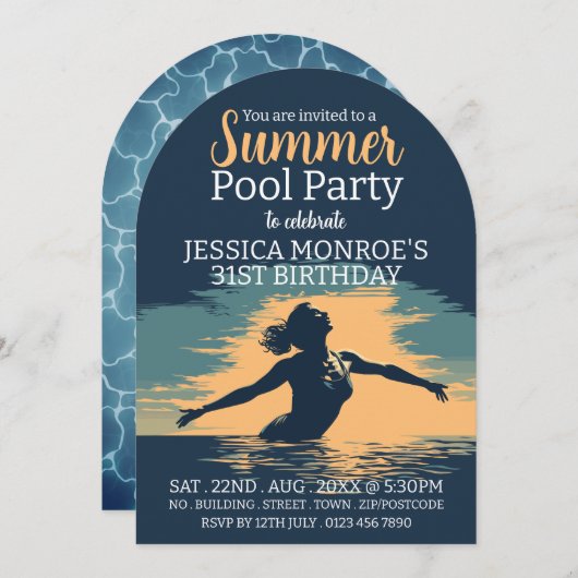 スタイリッシュ&プエレガントールパーティー誕生日 招待状 (正面/裏面)