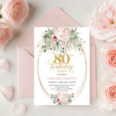 スタイリッシュ ボヘミアン ブルッシュ フラワー ミニマル 80歳の誕生日 招待状
