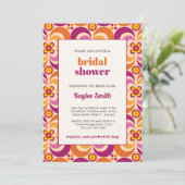 スタイリッシュ ミッドセンチュリー フラワーパープル オレンジ ブライダル 招待状 (スタンド正面)