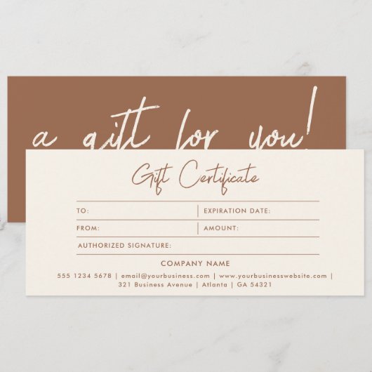 スタイリッシュ ミニマリスト アイボリー ブラウン ギフト券 (正面/裏面)