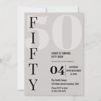 スタイリッシュ ミニマル FIFTY 50歳の誕生日パーティー 招待状