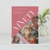 スタイリッシュ モダン ナインティ | 90歳の誕生日 3枚の写真 招待状 (スタンド正面)