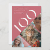 スタイリッシュ モダン 百日 | 100歳の誕生日 3枚の写真 招待状 (正面)