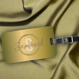 スタイリッシュ ラグジュアリー ゴールド メタリック ネーム アンド イニシャル ラゲッジタグ