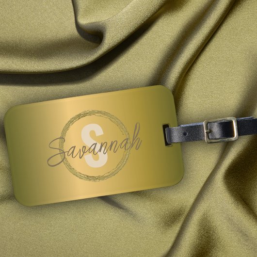 スタイリッシュ ラグジュアリー ゴールド メタリック ネーム アンド イニシャル ラゲッジタグ