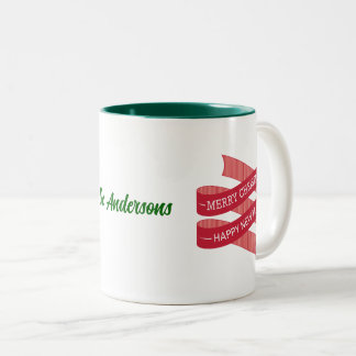 スタイリッシュ リボン メリークリスマス あけましておめでとうございます ツートーンマグカップ