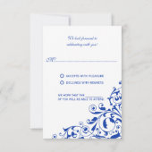 スタイリッシュ ロイヤルブルー スワールズ  出欠をお知らせください 出欠カード (裏面)