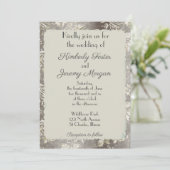 スタイリッシュ ヴィンテージ ピューター ウェディング 招待状 (スタンド正面)