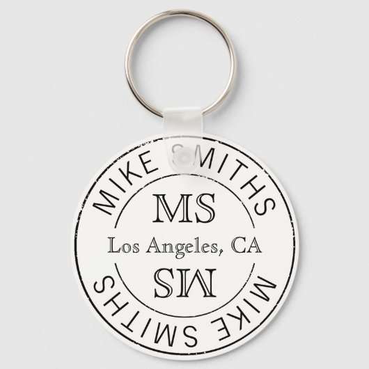 スタイリッシュ(名前とイニシャルモノグラムの)白黒(&White) キーホルダー (正面)