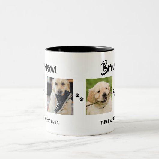 スタイリッシュ |犬 | 4フォトコラージュ ツートーンマグカップ (中央)