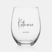 スタイリッシュ「花嫁」のスクリプパーソナライズされたト ステムなしワイングラス (正面)