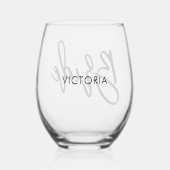 スタイリッシュ「花嫁」のスクリプパーソナライズされたト ステムなしワイングラス (裏面)