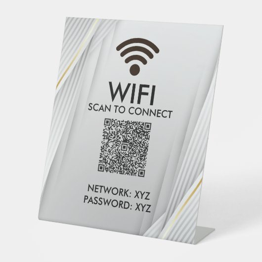 スタイリッシュ WiFi QRコード スキャンで接続 シルバー ゴールド 台座サイン (正面)