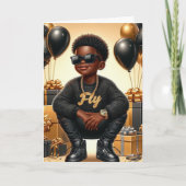 スタイリッシュAfrican American Boy Black/金ゴールド誕生日 カード (正面)