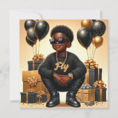 スタイリッシュAfrican American Boy Black/金ゴールド誕生日 シーズンカード (正面)